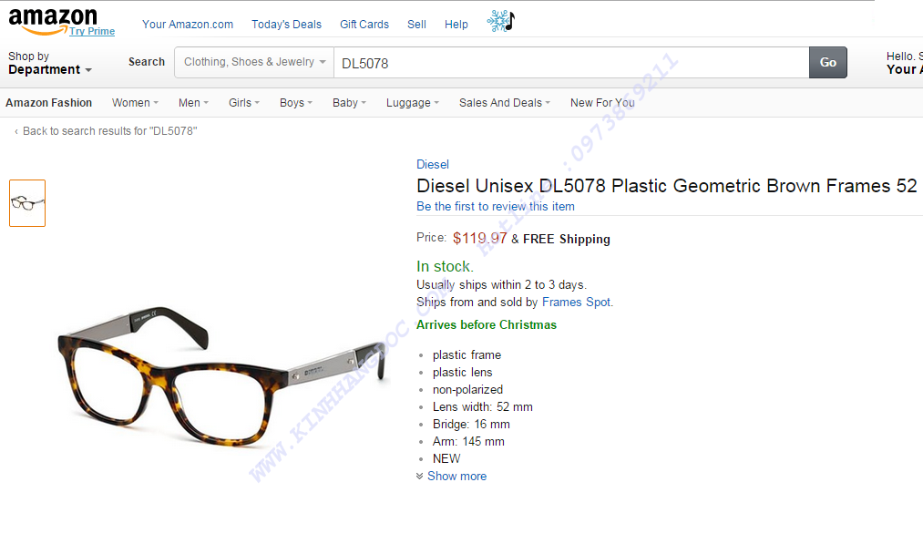 Diesel Unisex DL5078 Plastic Geometric Brown Frames 52